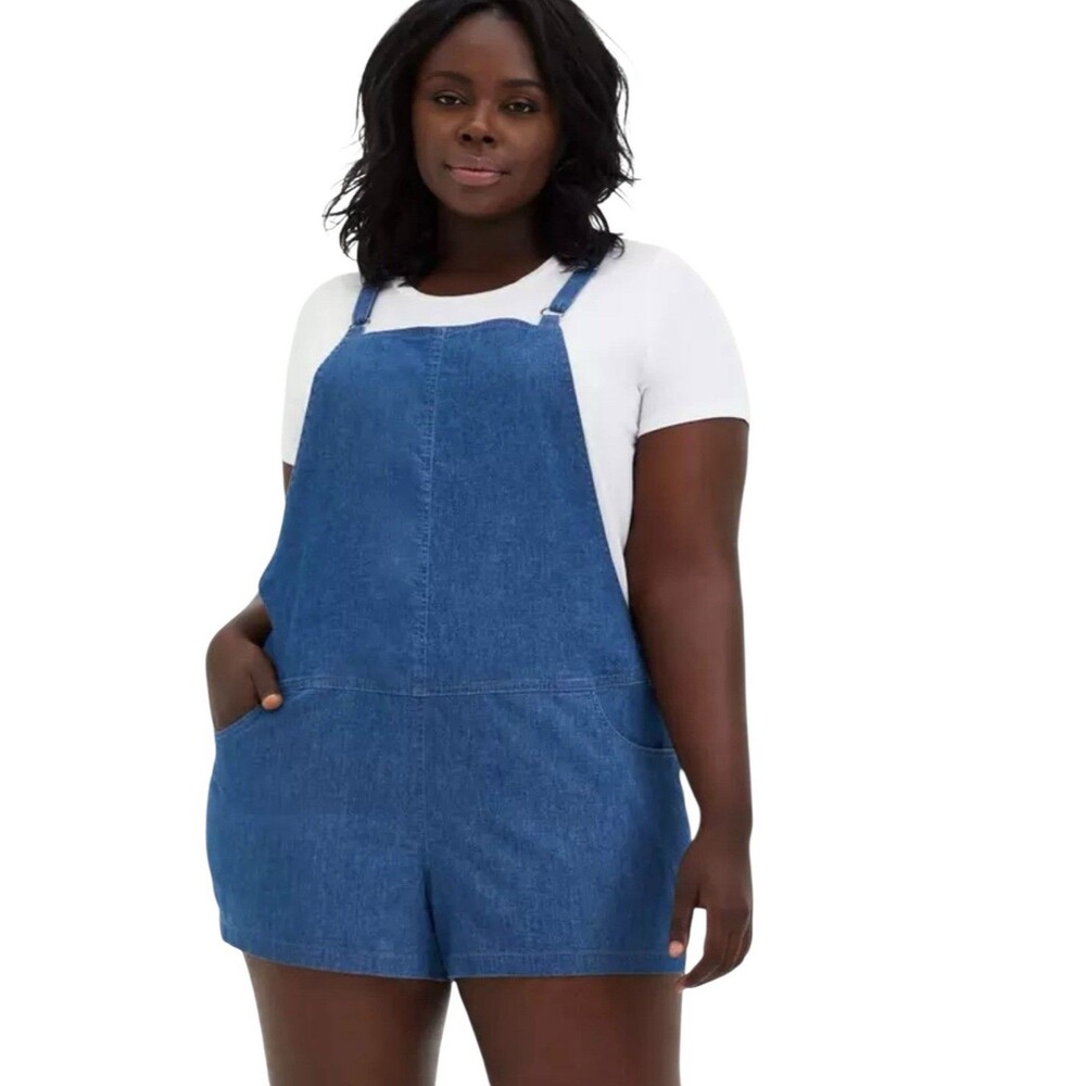 NWT Torrid Blue Chambray Denim Shortalls Overalls Square Neck Size 1X 14-16 NEW - Picture 3 of 16
